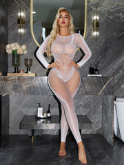 Sexy Lace and Mesh Cut-out Form-fitting Bodysuit