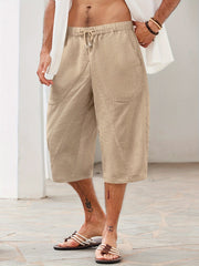 2024 Men's Cotton and Linen Casual Multi-Pocket Beach Shorts