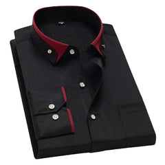 New Men's Business Casual Contrast Color Collar Elastic Comfortable Non-iron Shirt