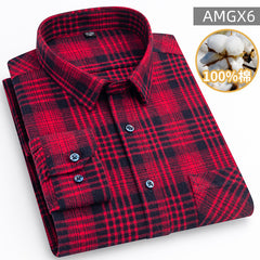 Men's 100% Cotton Fashion Casual Thickened Plaid Shirt
