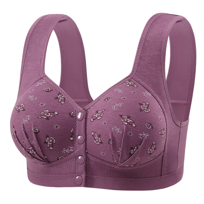 Front Button Large Size Wire-Free Printed Bra