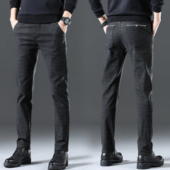 Men's Plaid Cotton and Linen Stretch Casual Trousers