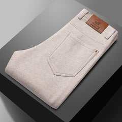 Men's Winter Thick Warm Woolen Velvet Business Straight Plaid Casual Pants