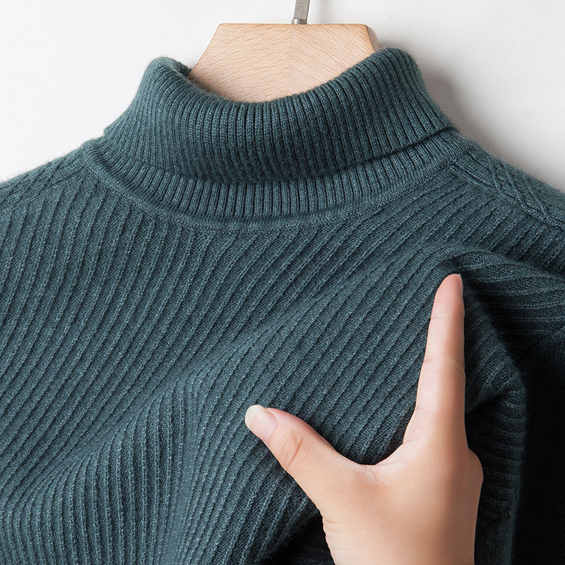 Men's Solid Color Turtleneck Warm Fashionable Knitted Sweater
