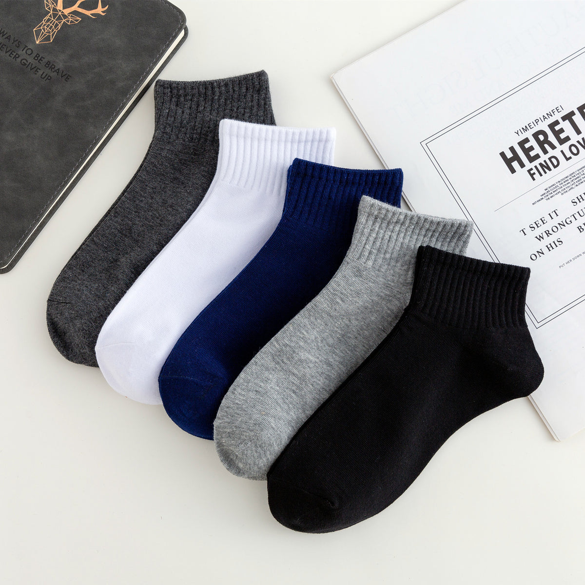 5 PCS Men's Sweat-absorbent Low-top Invisible Boat Socks Sports Cotton Socks