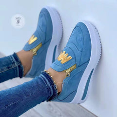 Flat-soled side zipper colored casual sneakers