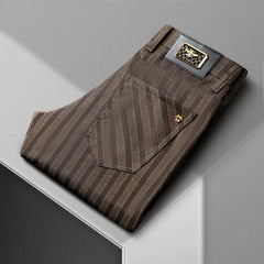 Vertical striped jacquard stretch non-iron anti-wrinkle straight trousers