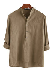 Men's Casual Loose Solid Color Cotton Linen Long Sleeve Shirt