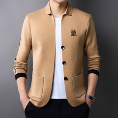 Men's Casual Retro Jacquard Striped V-neck Cardigan
