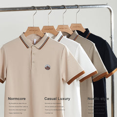 Men's Solid Color Cotton Casual Printed Polo Shirt