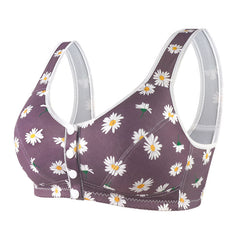 Front Button Print Wide Strap Plus Size Bra