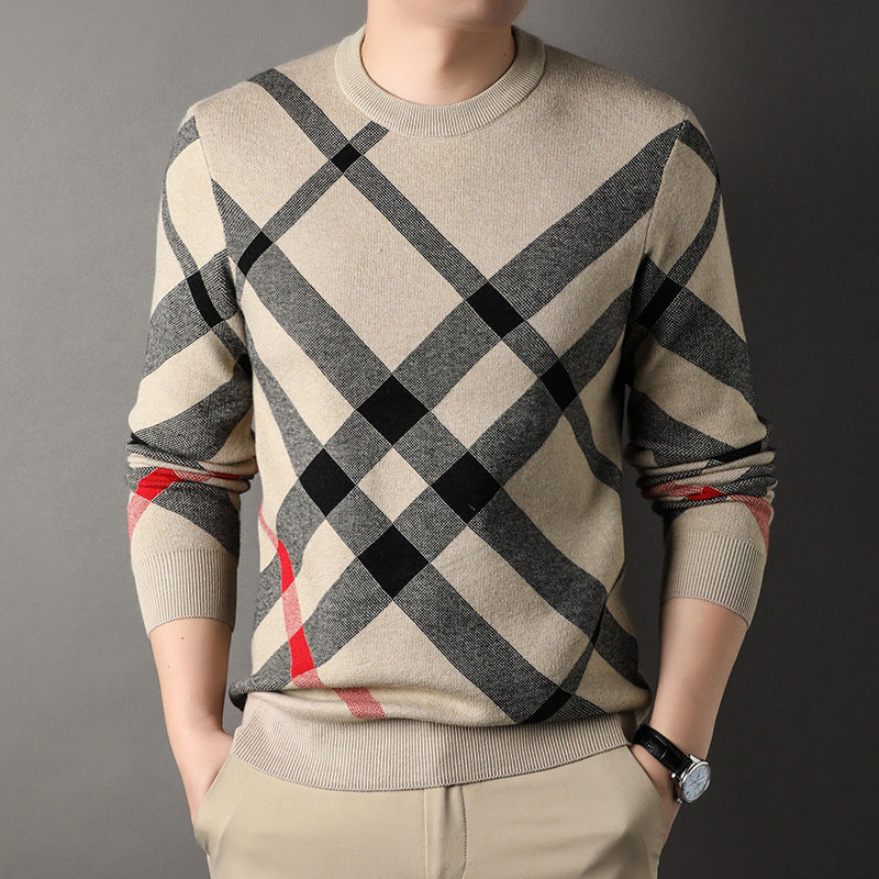 Men's New Casual Striped Print High Elastic Sweater