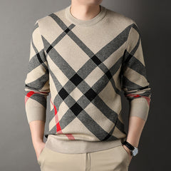 Men's New Casual Striped Print High Elastic Sweater