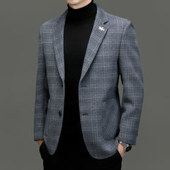 Men's Business Casual Wool Plaid Blazer