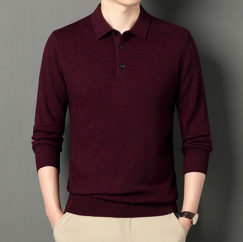 Men's Fashion Solid Color Lapel Casual Sweater