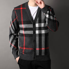 Men's Loose Printed V-Neck Casual Breathable Comfortable Knitted Cardigan