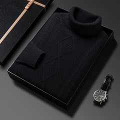 Men's 100% Wool Thick Warm Fashionable Jacquard Turtleneck Sweater