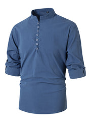 2024 New Fashionable Cotton and Linen Stand Collar Business Slim Casual Shirt