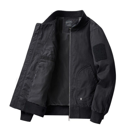 New Baseball Collar Solid Color Multi-Pocket Men's Jacket