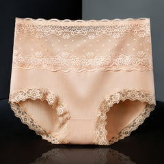 Ladies Pure Cotton High Waist Lace Breathable Plus Size Briefs