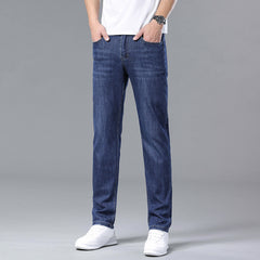 2024 Men's New Ice Silk Loose Large Size Elastic Business Casual Jeans