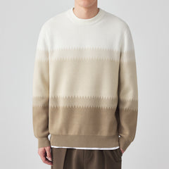 Men's 2023 Winter Fashion Contrast Color Round Neck Jacquard Sweater