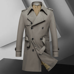 Men's Simple Double Breasted Belt Quality Trench Coat
