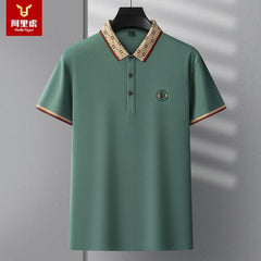 Embroidered straight breathable short-sleeved business casual solid color polo shirt