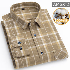 Men's 100% Cotton Fashion Casual Thickened Plaid Shirt