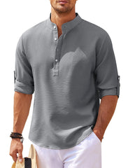 Men's Long Sleeve Stand Collar Plaid Shirt