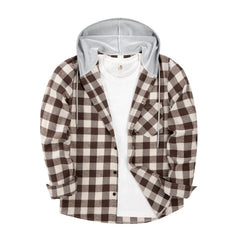 Men's 2024 New Loose Casual Long-sleeved Hooded Plaid Shirt