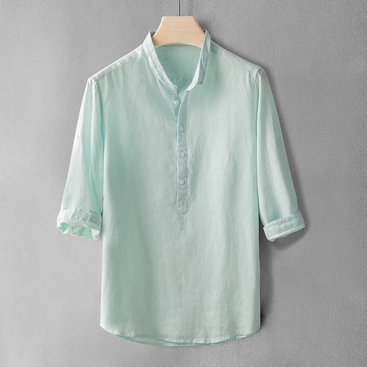 Men's Casual Loose Solid Color Cotton Linen Shirt
