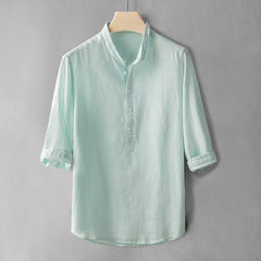 Men's Casual Loose Solid Color Cotton Linen Shirt