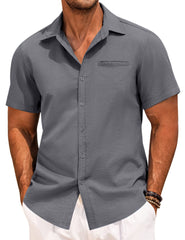 Men's Lapel Solid Color Short Sleeve Button Shirt