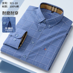 Men's Pure Cotton Business Casual Three-dimensional Comfortable Plaid Long-sleeved Shirt