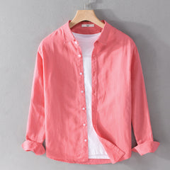 Men's New Cotton and Linen Casual All-match Long-sleeved Shirt