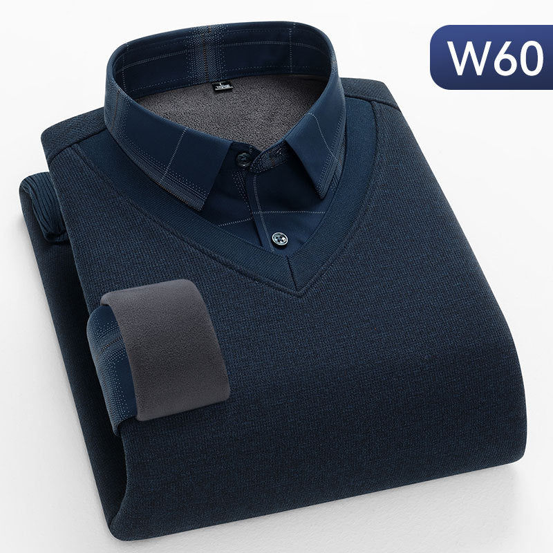 Men's Fake Two Piece Sweater Plus Fleece Sweater