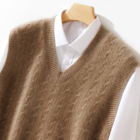 100% wool men's v-neck pullover vest