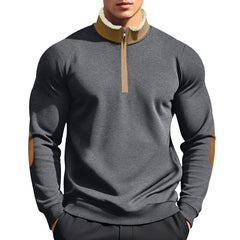 Men's Lambskin Stand Collar Embroidery Half Zip Sweatshirt
