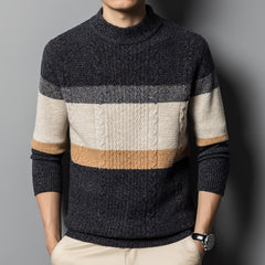 Men's 100% Pure Wool Half Turtleneck Thick Jacquard Sweater
