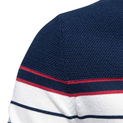 Men's New Striped Color Matching Fashionable Round Neck Casual Sweater