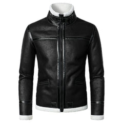2023 New Winter Fashion Men's Thickened Stand Collar Leather Jacket