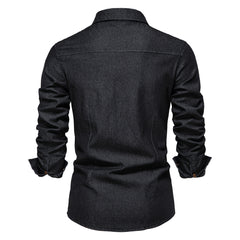 Men's Casual No-Iron Long Sleeve Denim Shirt