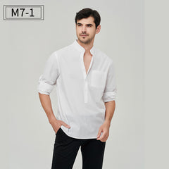Men's Pure Cotton Stand Collar Linen Shirt