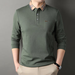 New Men's Business Lapel Senior Casual Loose Long-sleeved Polo Shirt