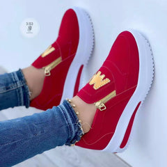 Flat-soled side zipper colored casual sneakers