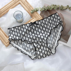 Ice Silk Letter Print Ruffled Seamless Briefs