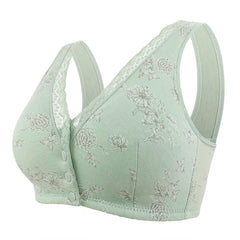 Cotton thin front button printed wireless bra