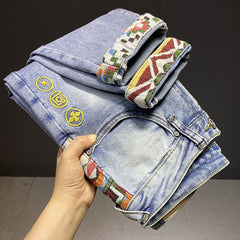 Ethnic style stretch trendy casual jeans