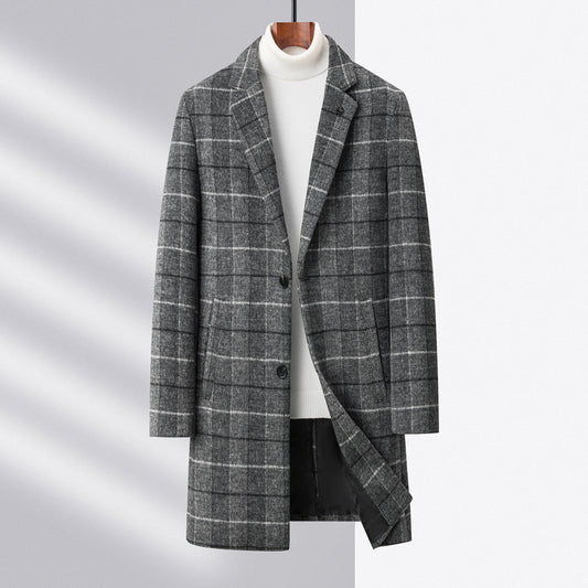 Men's High-end Plaid Woolen Coat